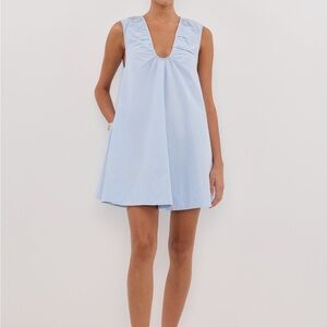 Light Blue Sleeveless V-Neck Swing Dress